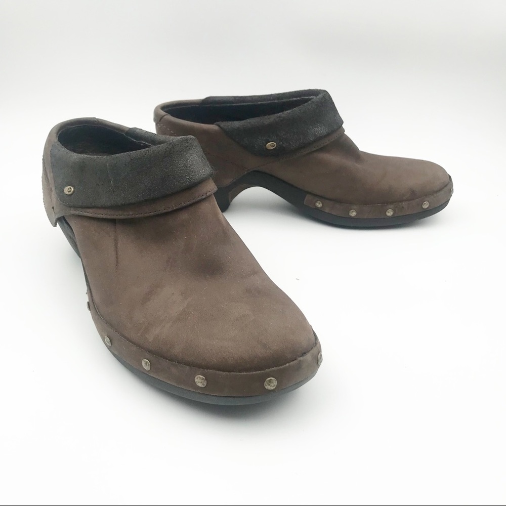 MERRELL Luxe Wrap Bitter Chocolate Suede Studded Clogs Shoes Womens 9